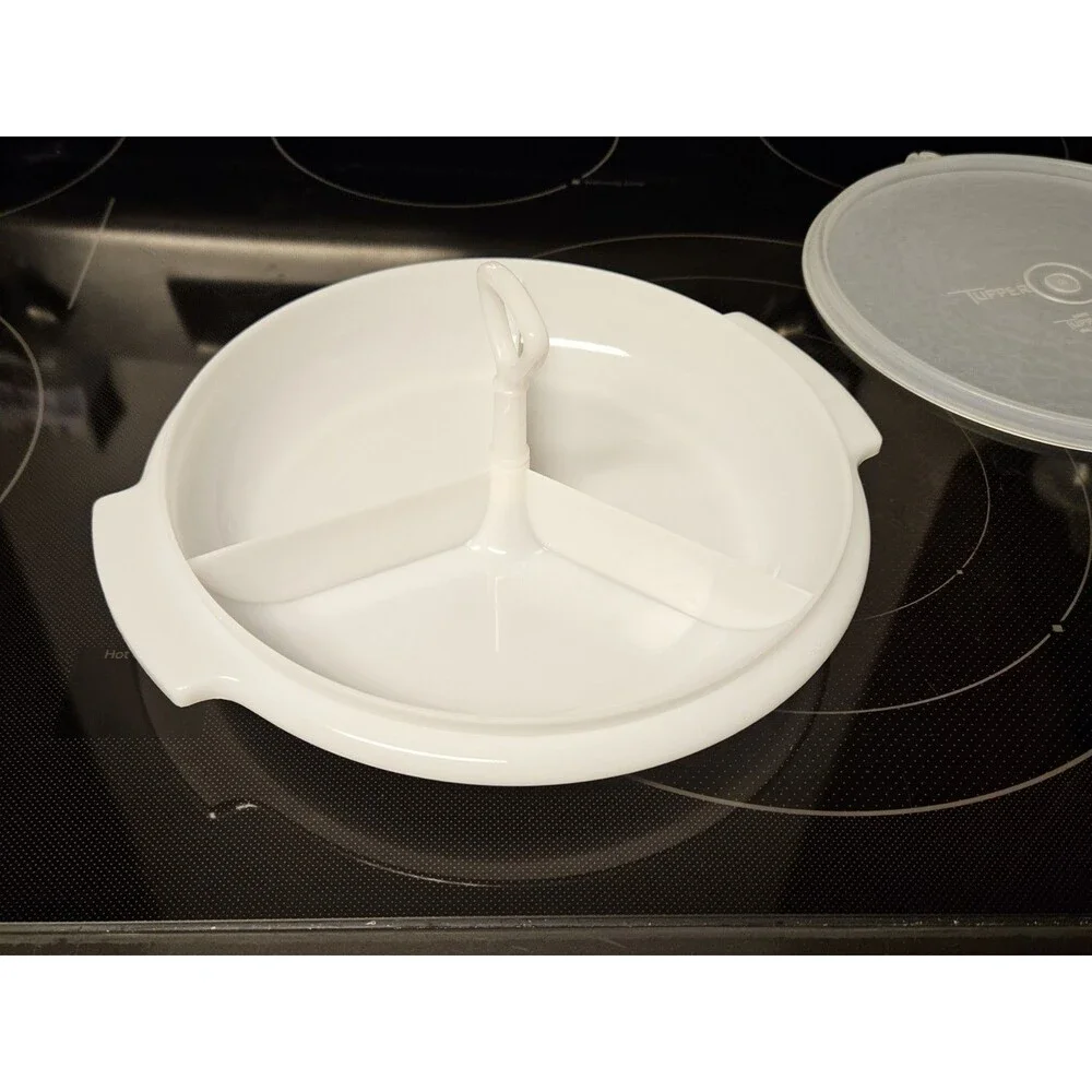 Vintage Tupperware White Suzette Divided Serving Tray With Lid 608-12 Excellent